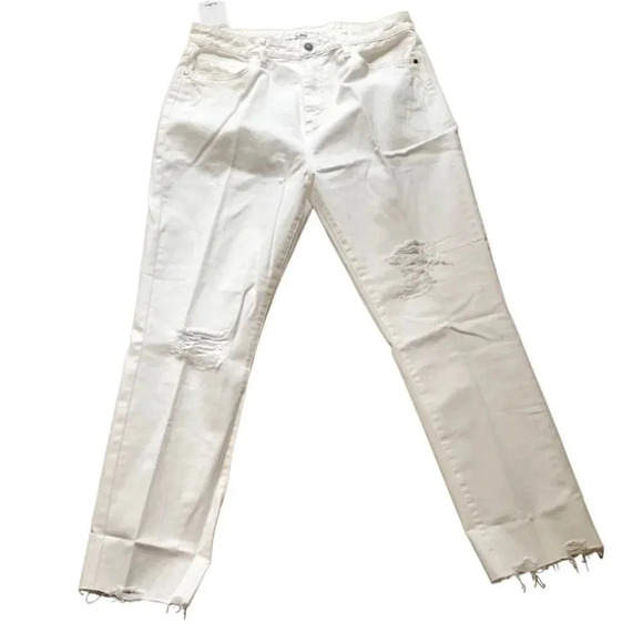 Sam Edelman The Stiletto Straight High Rise Distressed White Jeans Size 14 NWT - Picture 1 of 14
